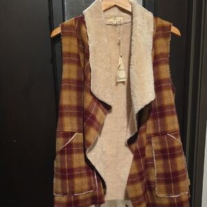 Entro Burgundy and Mustard Plaid Vest with Cream Lining